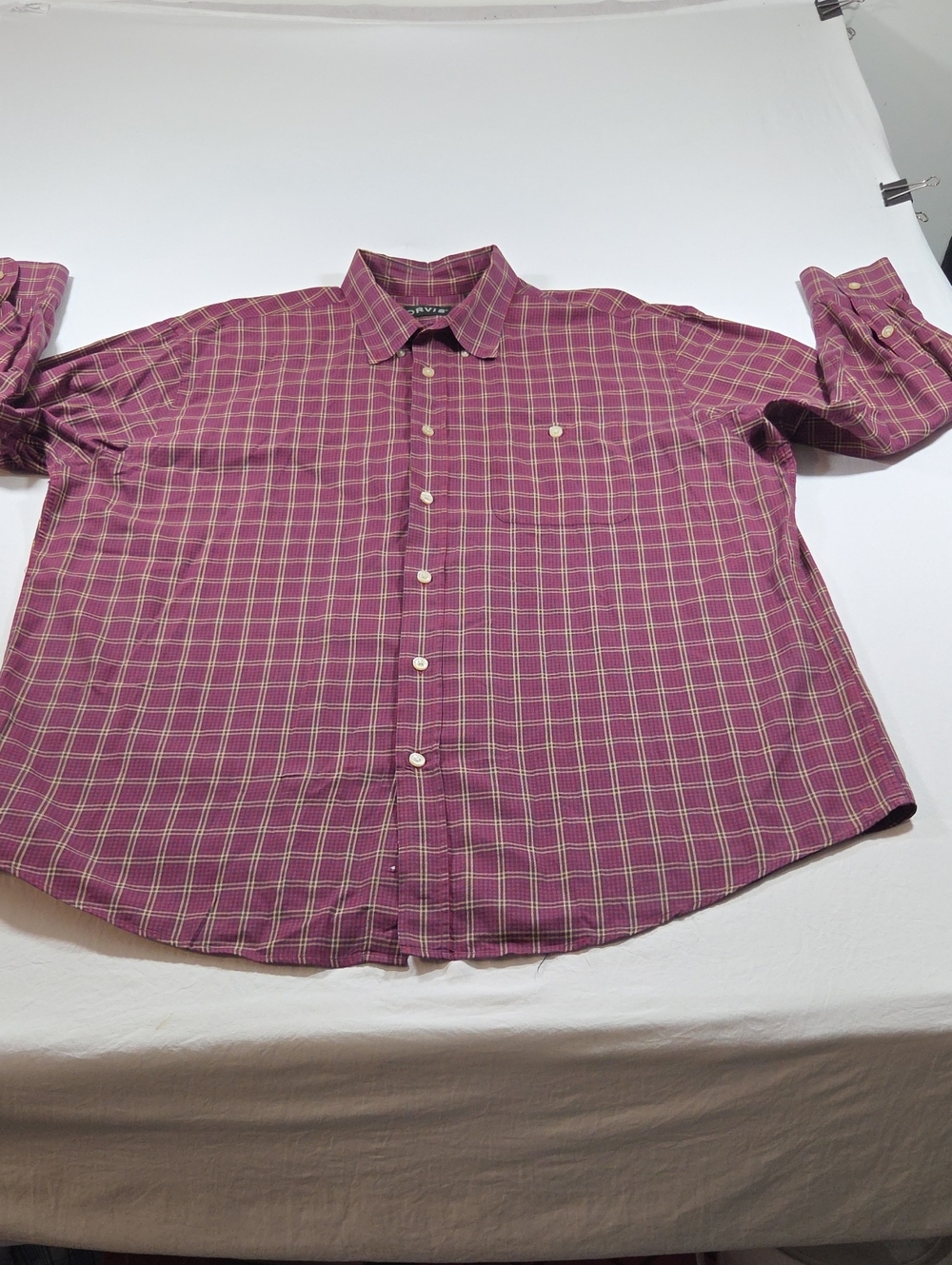 Orvis Men's Button-Down Shirt  Plum Plaid Long Sleeve Windowpane Cotton XXL